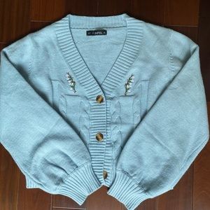 Zaful Light Blue Cropped Cardigan